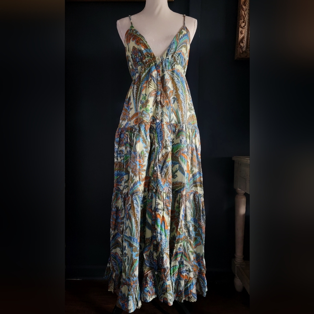House of Harlow Cutout Tie Empire Waist Floral Paisley Beach Summer‎ Maxi Dress - Picture 2 of 15